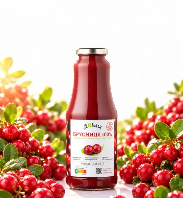 Бутылка LiQberry среди брусники